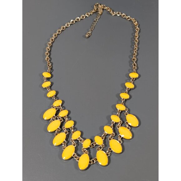 Charming Charlie Reversable Necklace Yellow Purple Enamel Statement Gold Tone 20 - Picture 3 of 8